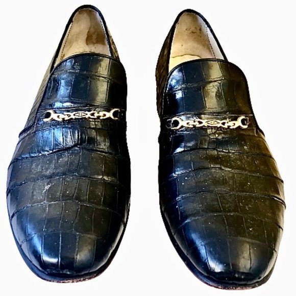 The Mandarin Vintage Black CROC Leather Loafer Chain Made in Italy main image 5